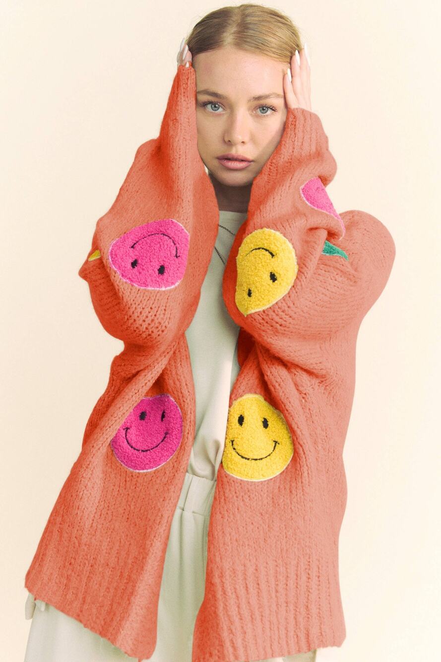 NWT - Fuzzy Smile Open Knit Cardigan: Rust Orange